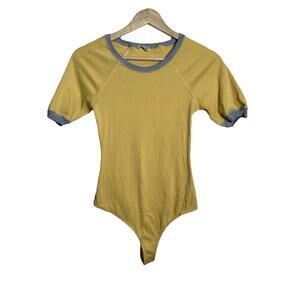 Free People Lazy Daisy Bodysuit in Butter Yellow Womens Sz Xs Ribbed Knit Fitted